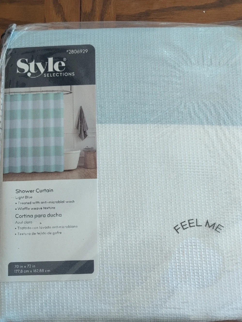 Style & Co. Light Blue and White Waffle Weave Shower Curtain
